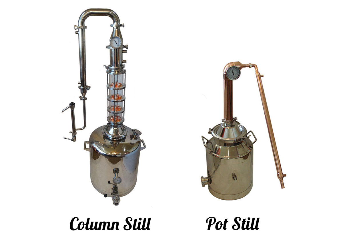 how liquor is made using a column or pot still